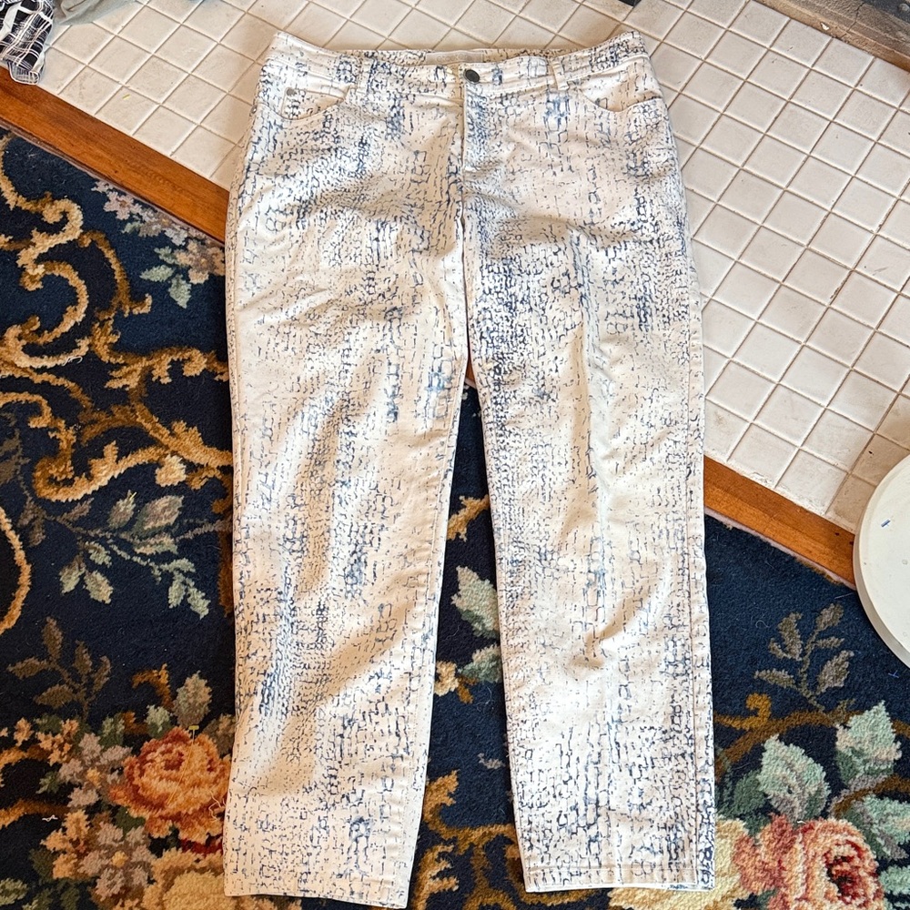 Etcetera Blue and White snakeskin patterned ankle pants- worn twice‎
